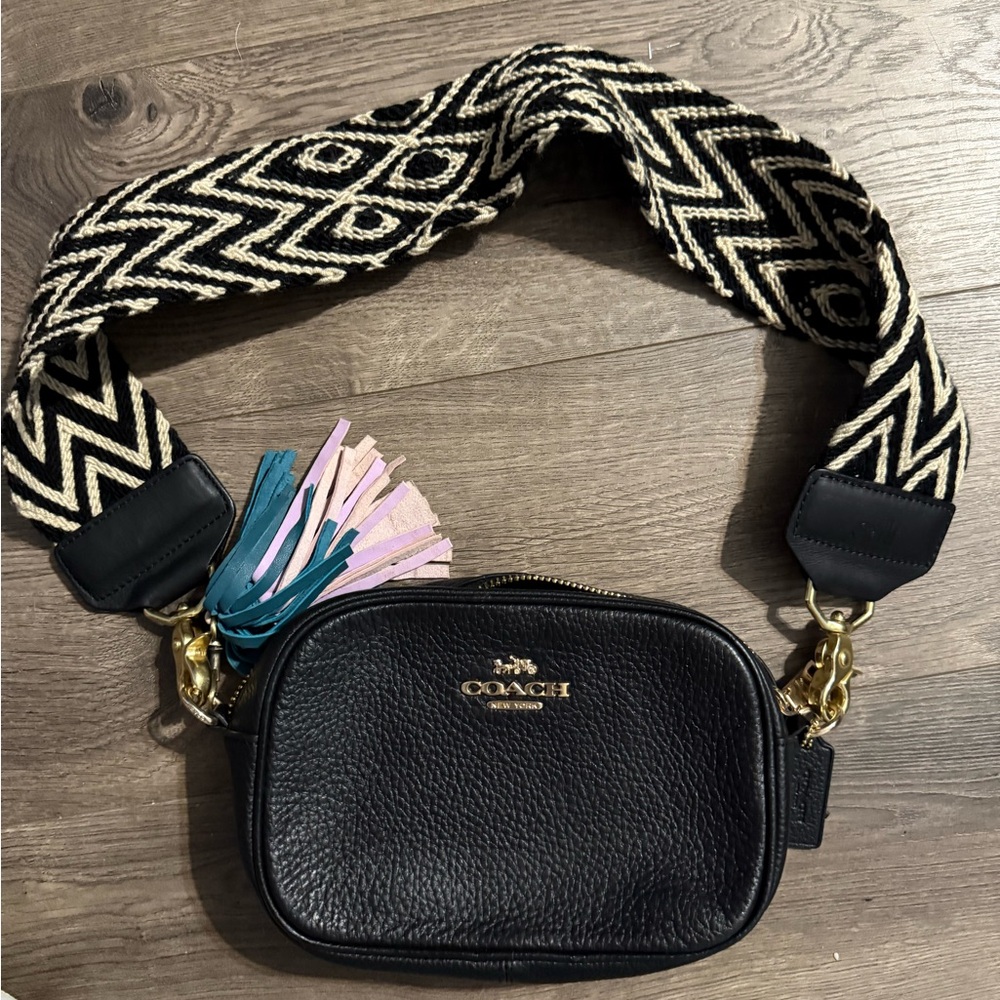 Coach black leather camera bag